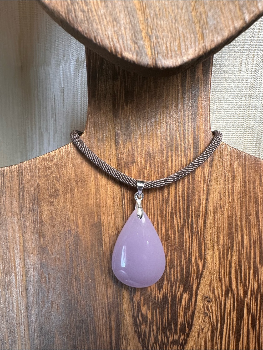 Lavender Teardrop Pendant Necklace on Brown Rope - Picture 8 of 15